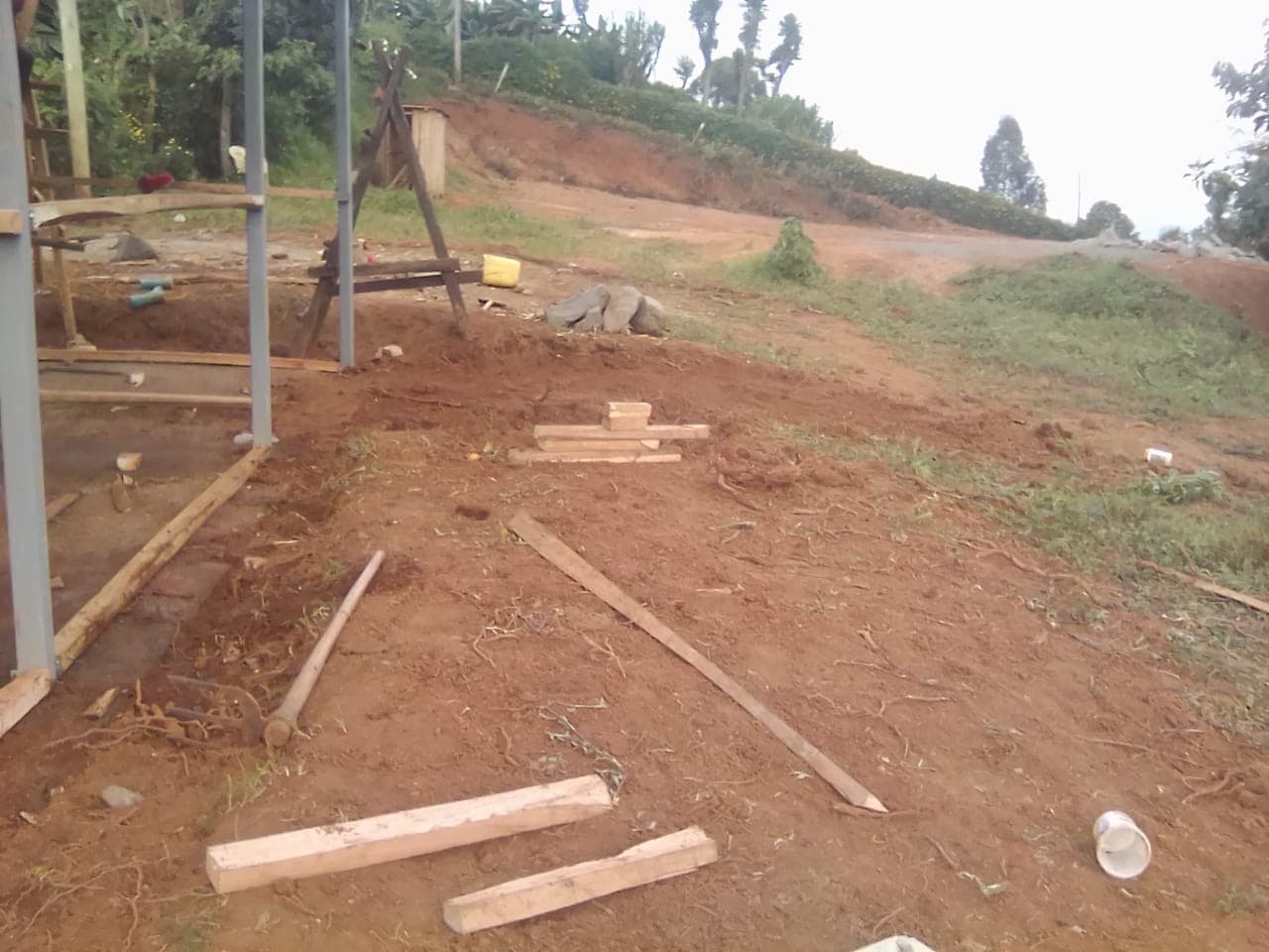 Construction site with timber and materials ready for use