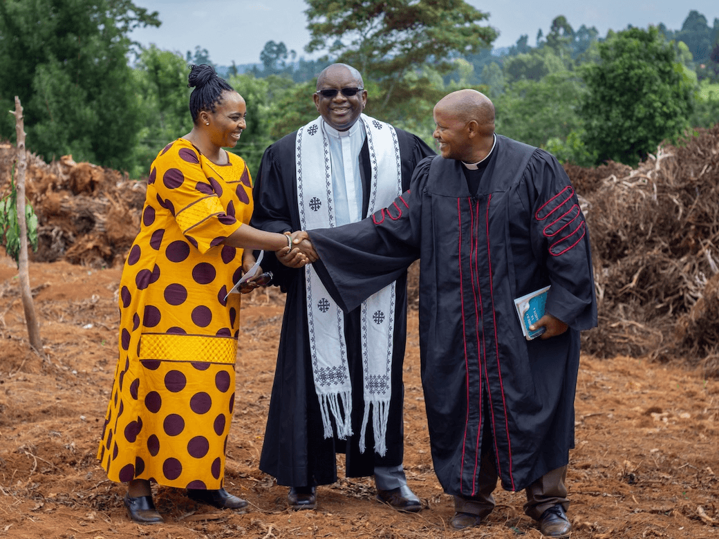 Groundbreaking ceremony at the Mukarara site, with clergy and community leaders