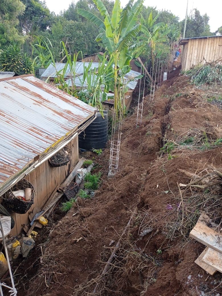 Foundation trench excavation with steel reinforcement columns